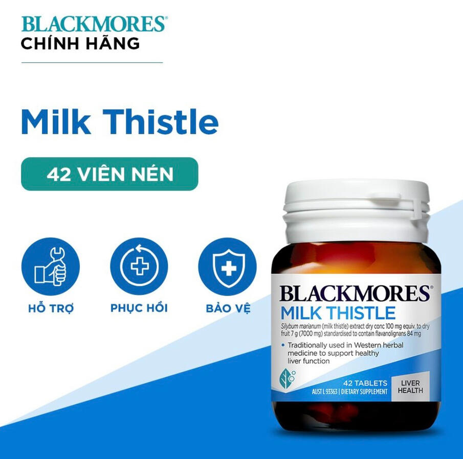 Thải độc và tăng cường chức năng gan. Thành phần chính chiết xuất từ cây kế sữa. Hàng nội địa Úc